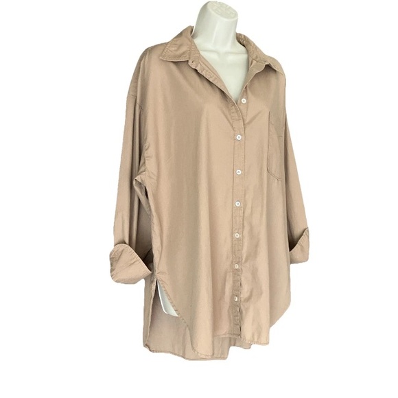 Maeve Anthropologie The Bennett Oversized Button Down Shirt Tan Long Sleeve XL - Picture 8 of 11